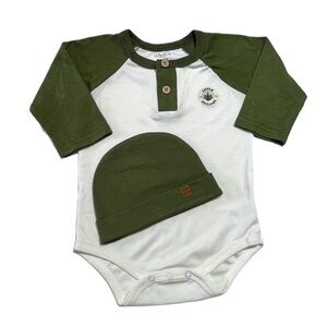 NEW! Lila & Jack “Little Explorer” raglan bodysuit & hat outfit 18-24 months
